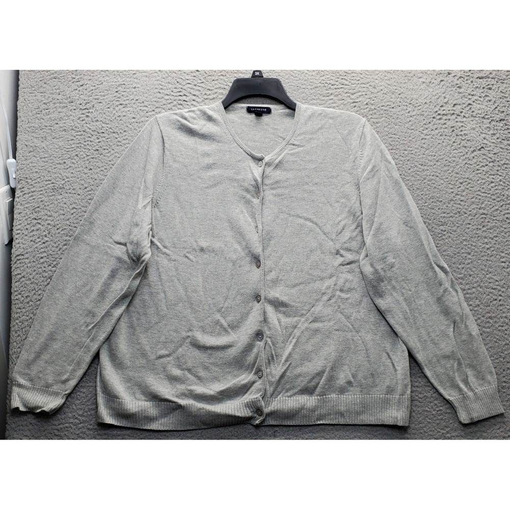 Lands' End Cardigan Sweater Womens 1X Gray Tight Knit Long Sleeve Button Front